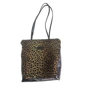 Carlos Falchi Leopard Print Shoulder Tote Bag Black Animal Print Y2K